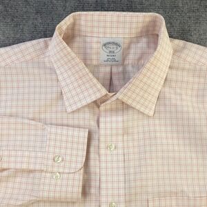 Brooks Brothers Dress Shirt 17.5 2/3 Regent Non Iron Orange/ Pink Check Point